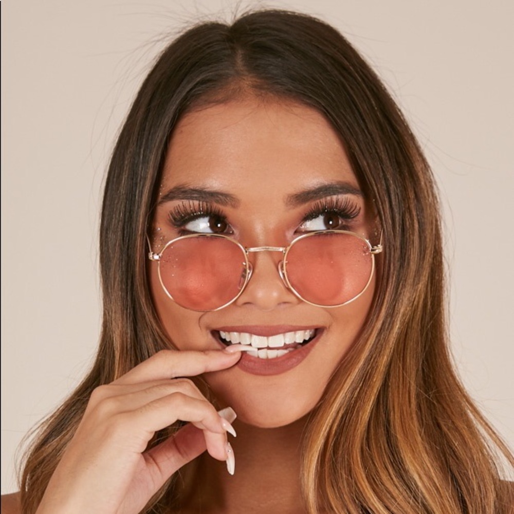 Showpo Last Light sunglasses in gold and pink